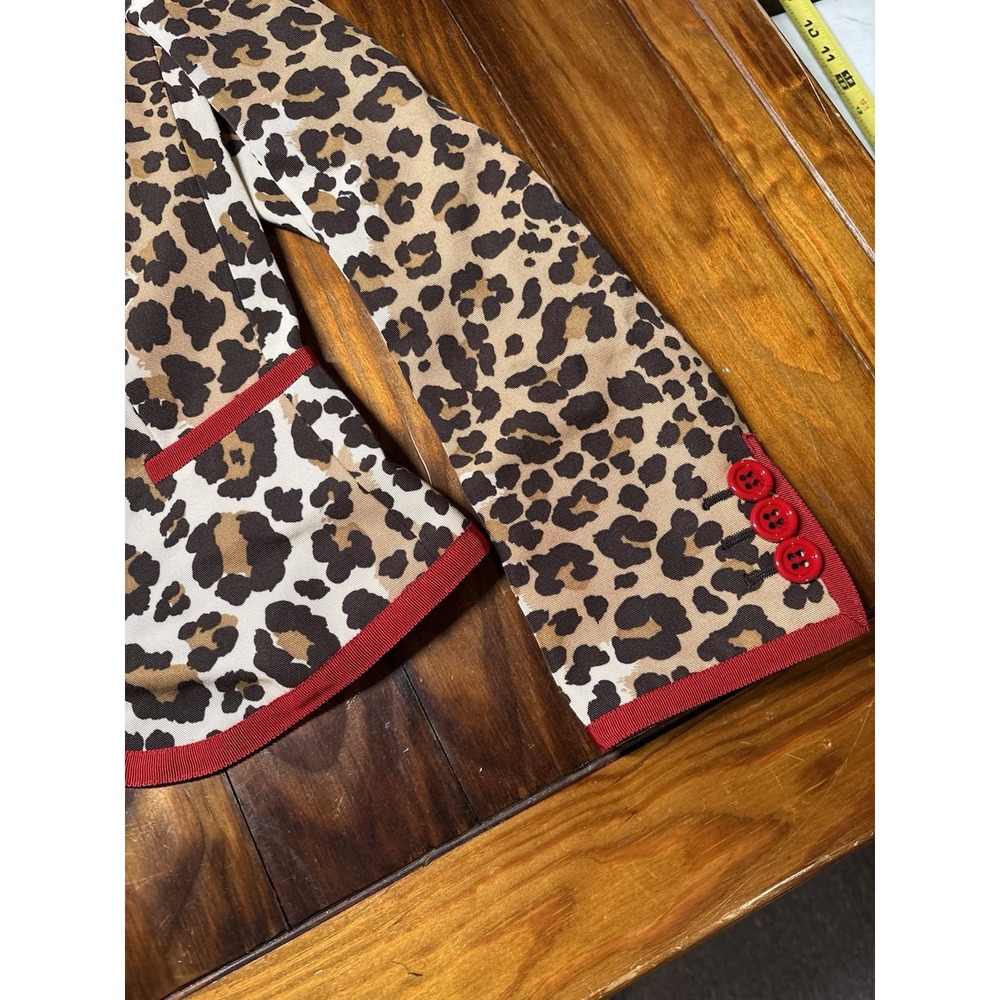 Moschino Cheap & Chic Leopard Print Red Trim Cat Buttons Appliqué Blazer Sz 10 - Picture 7 of 16